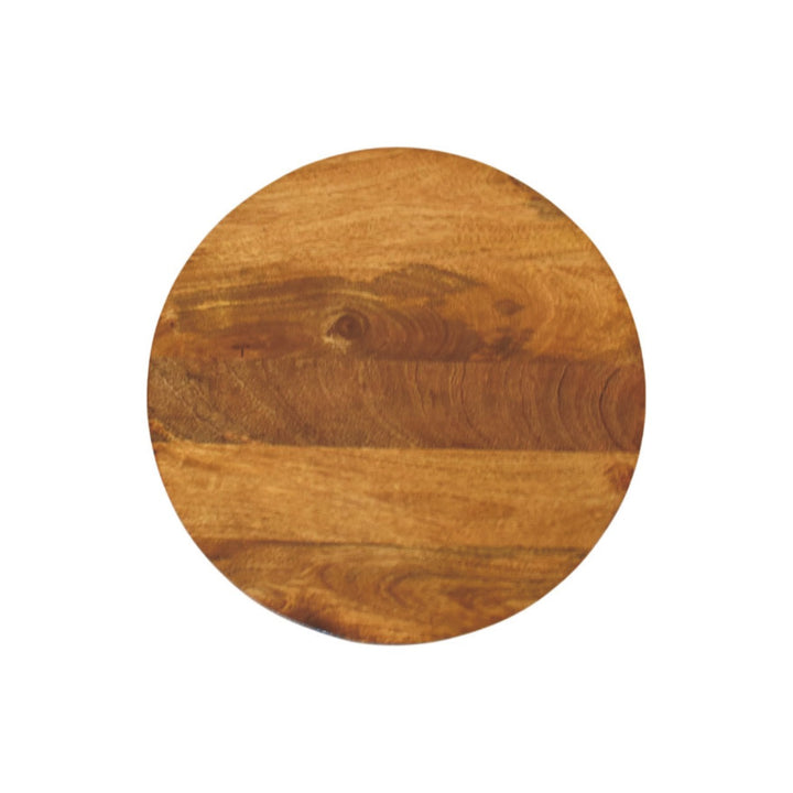 Amber Oak Spindle Round Side Table in Solid Mango Wood - product view 8 showing handcrafted solid mango wood side table