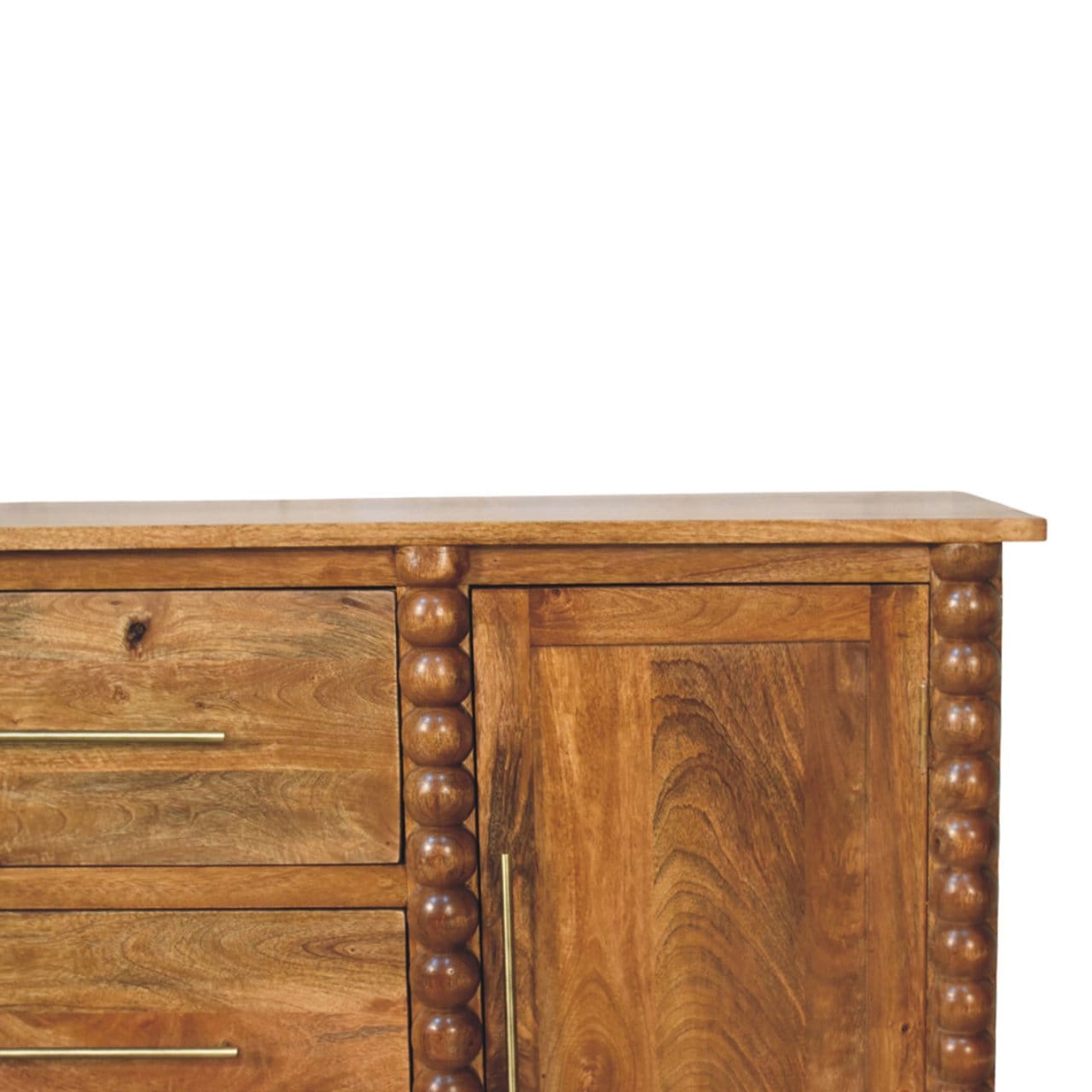 Spindle Sideboard - Solid Mango Wood Storage Cabinet in Amber Oak - product view 4 showing handcrafted solid mango wood...