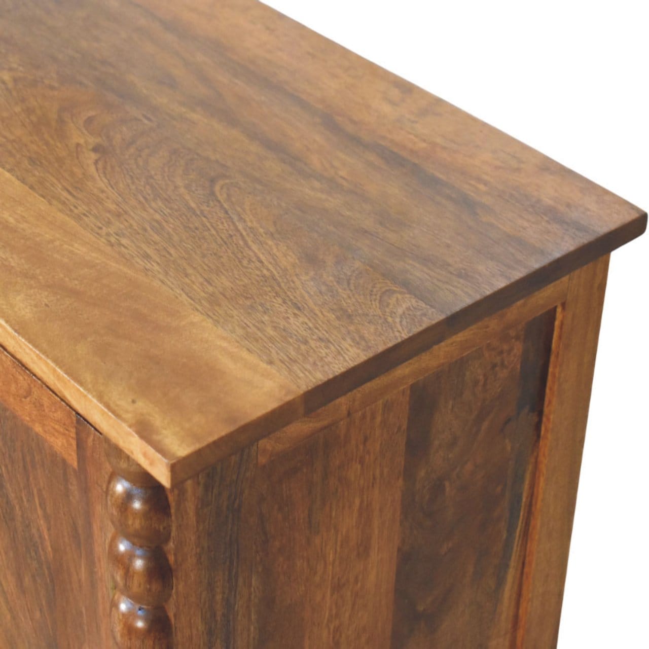 Spindle Sideboard - Solid Mango Wood Storage Cabinet in Amber Oak - product view 5 showing handcrafted solid mango wood...