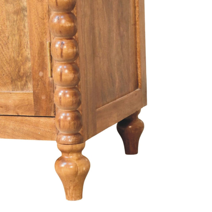 Spindle Sideboard - Solid Mango Wood Storage Cabinet in Amber Oak - product view 9 showing handcrafted solid mango wood...