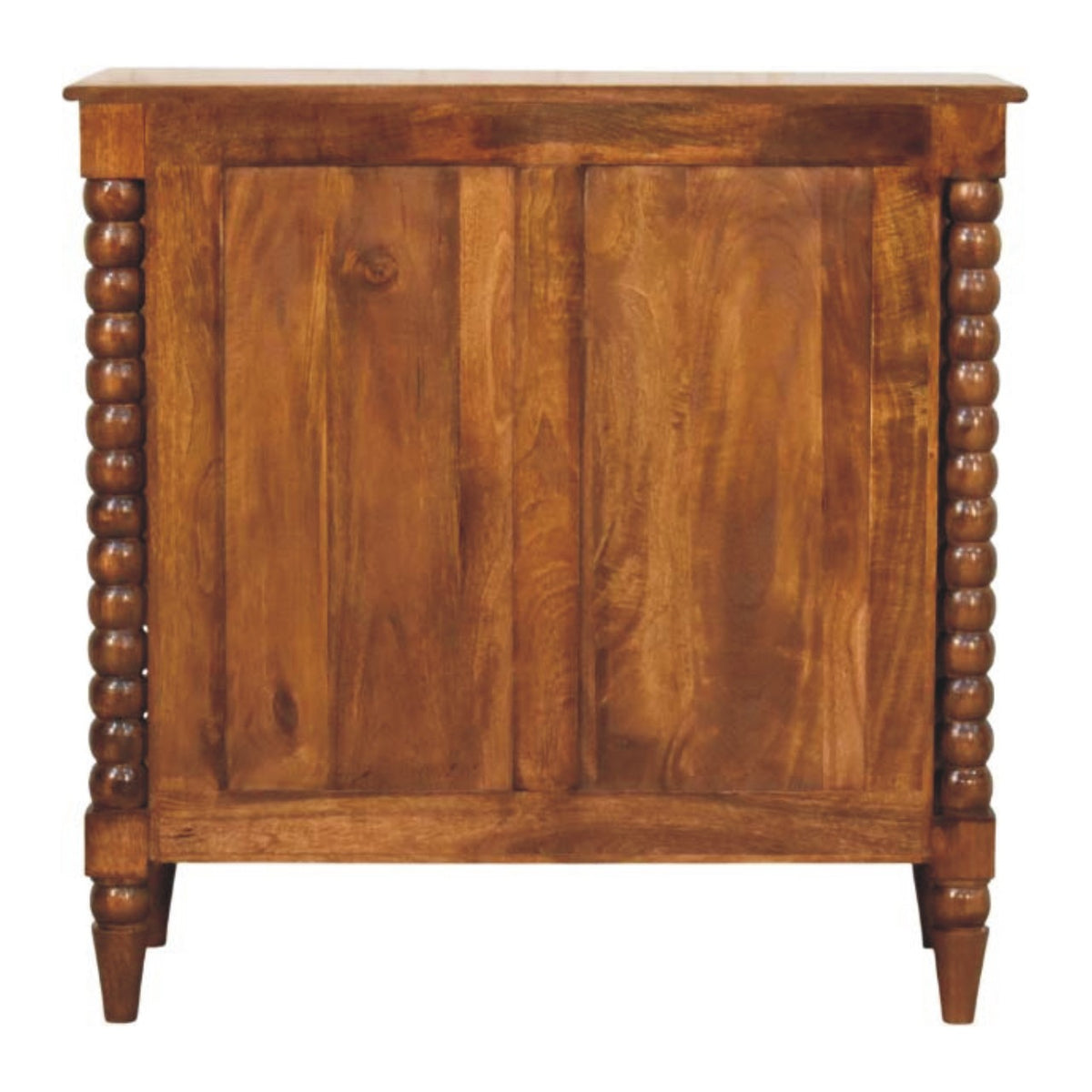 Chestnut Spindle Storage Chest in Solid Mango Wood - product view 8 showing handcrafted solid mango wood dresser