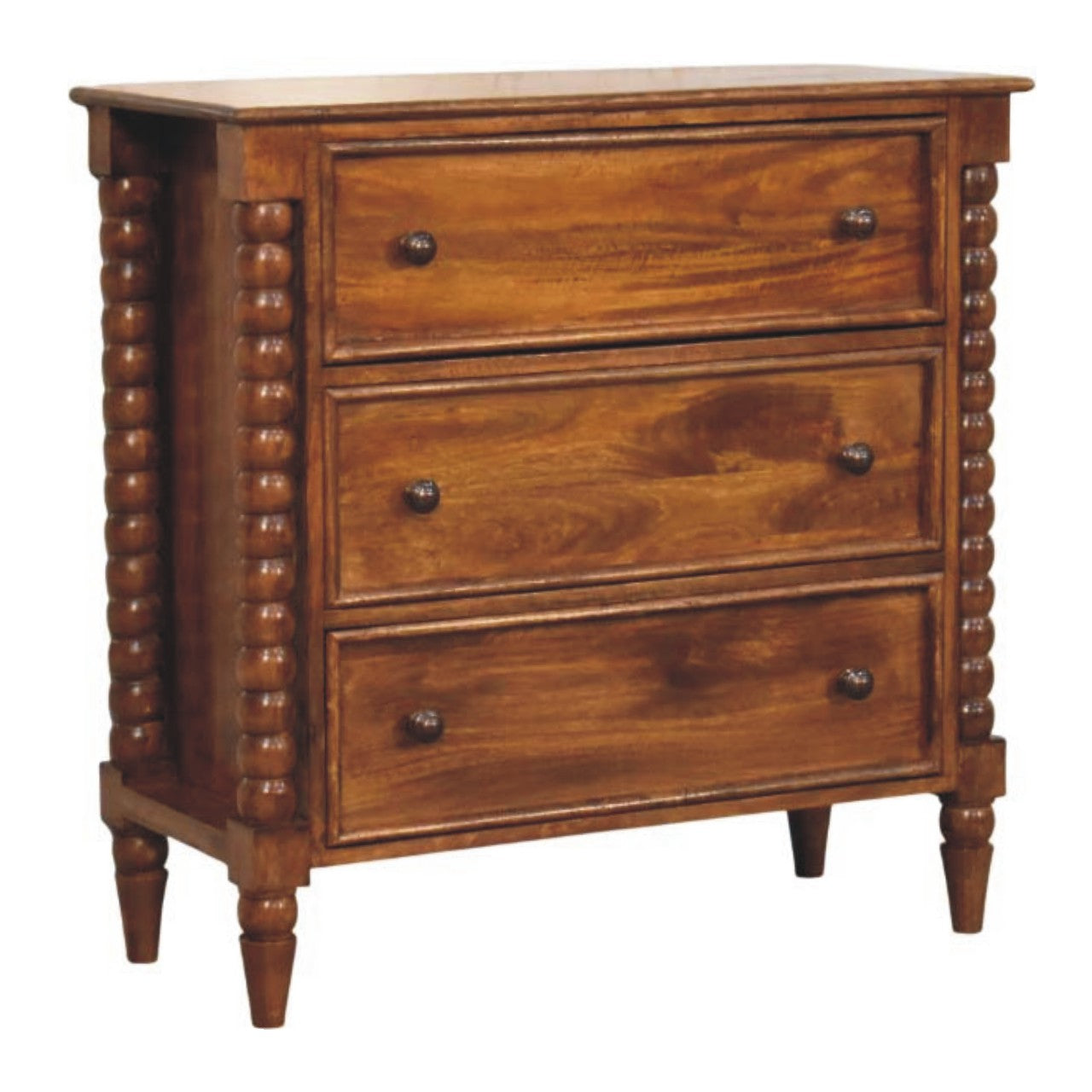 Chestnut Spindle Storage Chest in Solid Mango Wood - main view showing handcrafted solid mango wood dresser