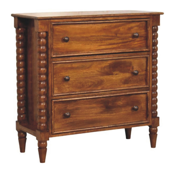 Chestnut Spindle Storage Chest in Solid Mango Wood - main view showing handcrafted solid mango wood dresser