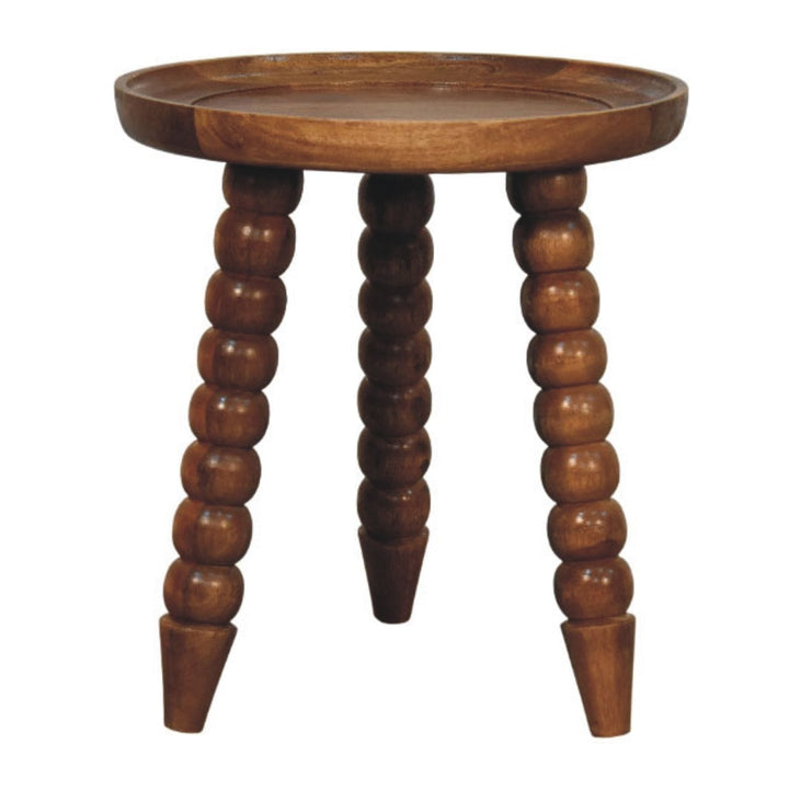 Spindle Tray Side Table in Solid Mango Wood - product view 6 showing handcrafted solid mango wood side table