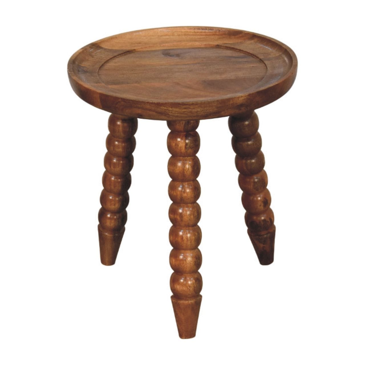 Spindle Tray Side Table in Solid Mango Wood - main view showing handcrafted solid mango wood side table