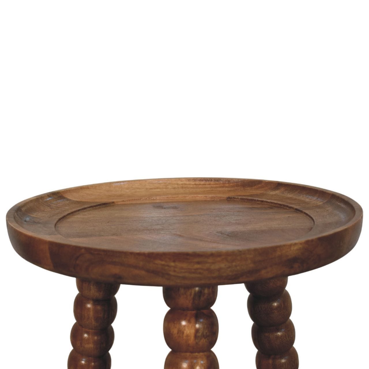 Spindle Tray Side Table in Solid Mango Wood - product view 2 showing handcrafted solid mango wood side table