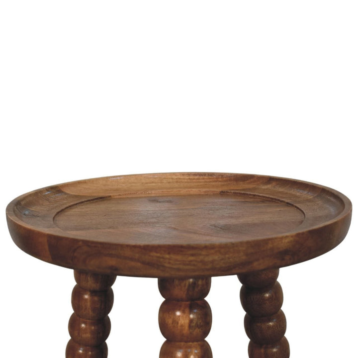 Spindle Tray Side Table in Solid Mango Wood - product view 2 showing handcrafted solid mango wood side table