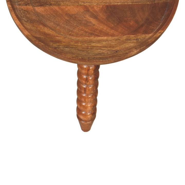 Spindle Tray Side Table in Solid Mango Wood - product view 3 showing handcrafted solid mango wood side table