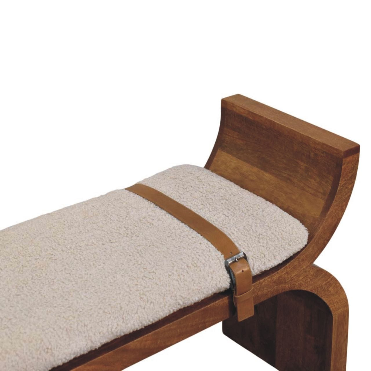Stirrup Curve Bench - Solid Mango Wood Seating Furniture for Entryway - product view 5 showing handcrafted solid mango...