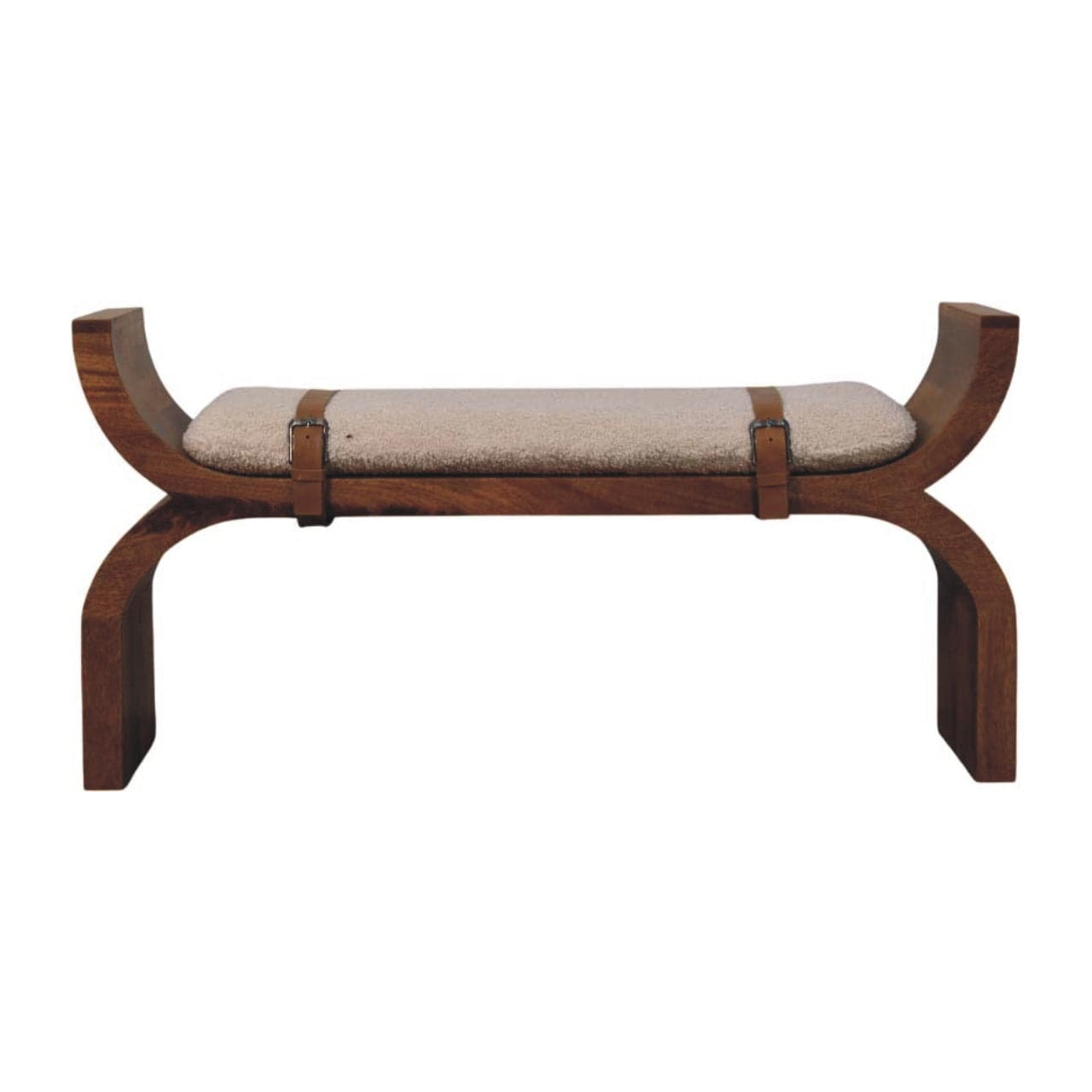 Stirrup Curve Bench - Solid Mango Wood Seating Furniture for Entryway - product view 9 showing handcrafted solid mango...