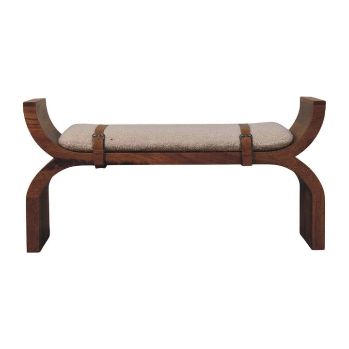 Stirrup Curve Bench - Solid Mango Wood Seating Furniture for Entryway - product view 9 showing handcrafted solid mango...