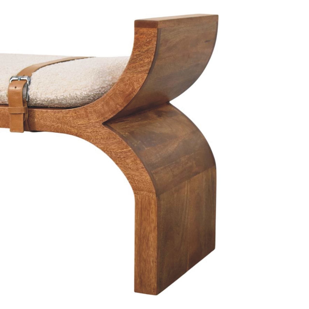 Stirrup Curve Bench - Solid Mango Wood Seating Furniture for Entryway - product view 6 showing handcrafted solid mango...