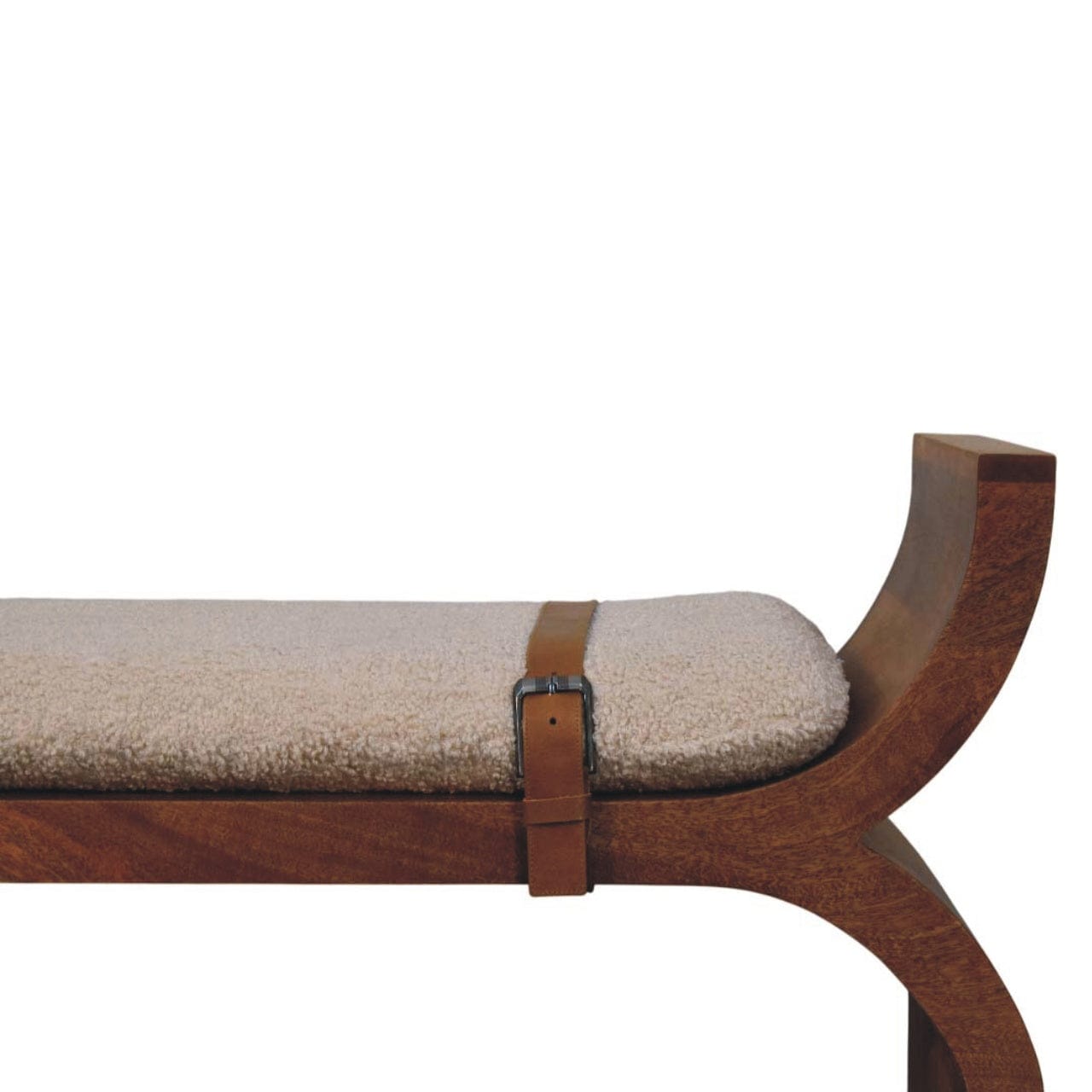 Stirrup Curve Bench - Solid Mango Wood Seating Furniture for Entryway - product view 4 showing handcrafted solid mango...