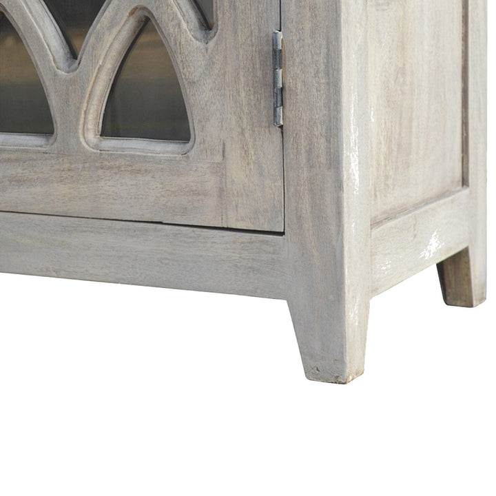 Stone Acid Wash Sideboard - Solid Mango Wood Buffet Cabinet for Dining Room - product view 6 showing handcrafted solid...