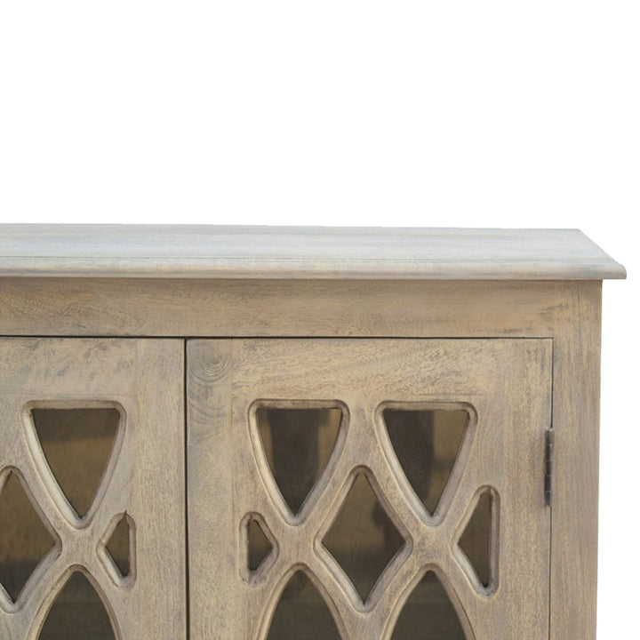 Stone Acid Wash Sideboard - Solid Mango Wood Buffet Cabinet for Dining Room - product view 3 showing handcrafted solid...