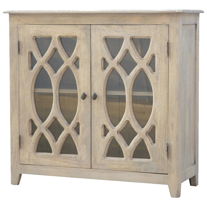 Stone Acid Wash Sideboard - Solid Mango Wood Buffet Cabinet for Dining Room - product view 2 showing handcrafted solid...