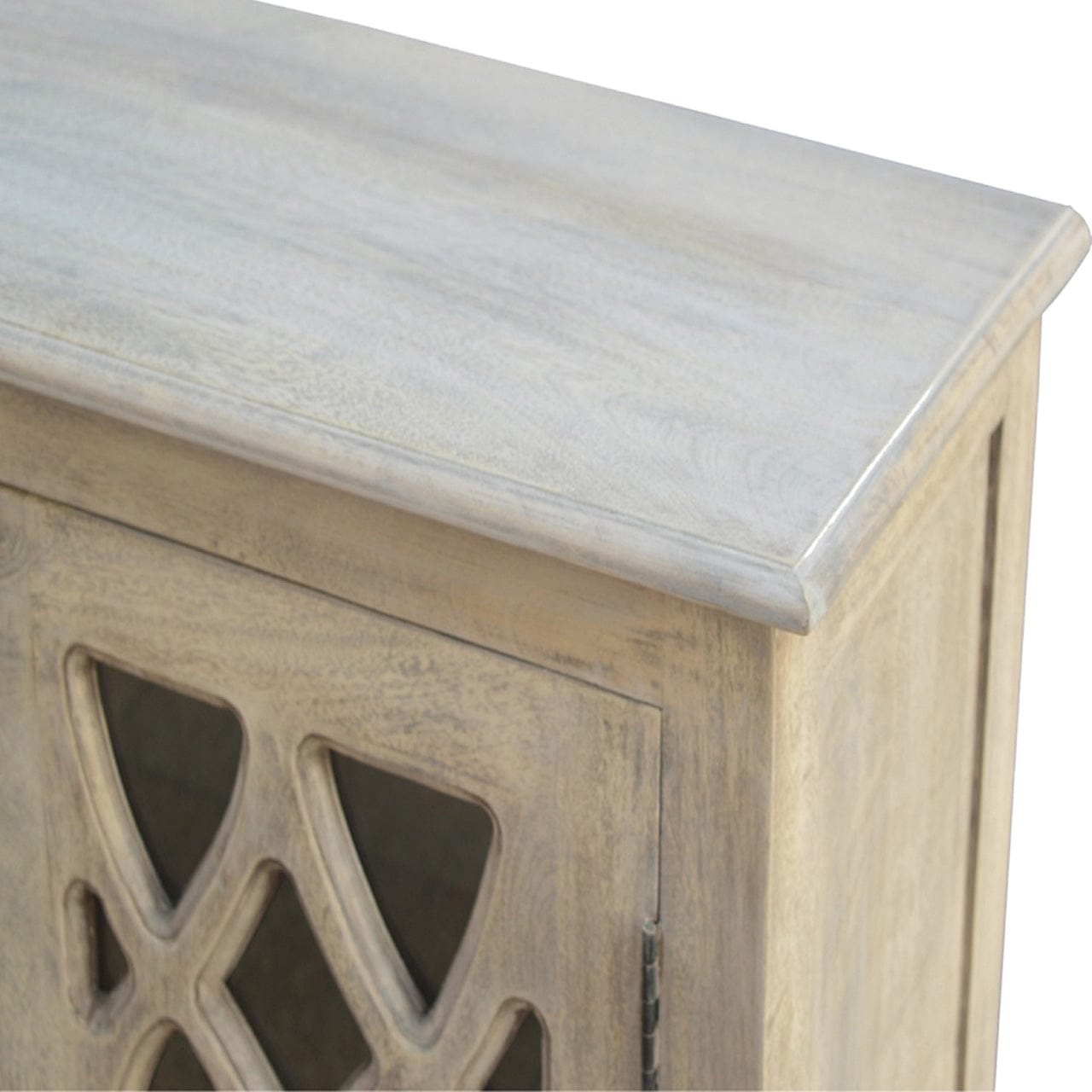 Stone Acid Wash Sideboard - Solid Mango Wood Buffet Cabinet for Dining Room - product view 4 showing handcrafted solid...