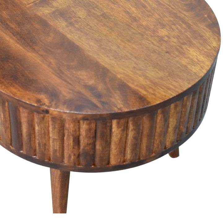 Stripe Chestnut Coffee Table - Solid Mango Wood Center Table for Living Room - product view 5 showing handcrafted solid...