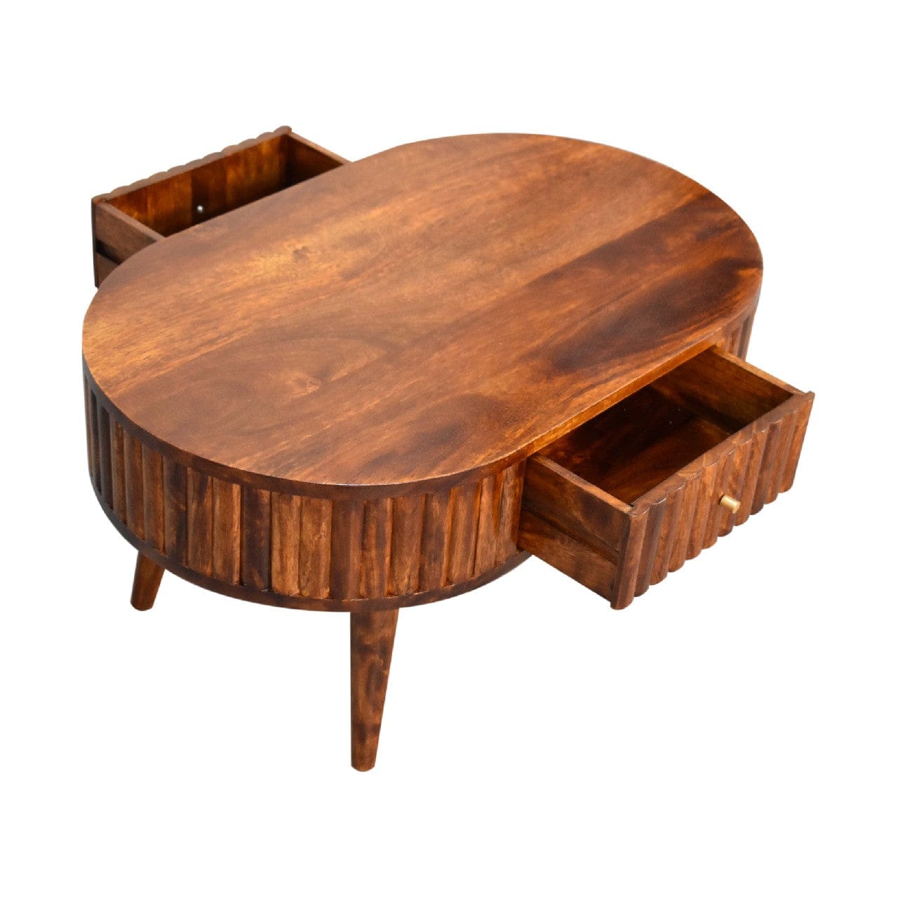 Stripe Chestnut Coffee Table - Solid Mango Wood Center Table for Living Room - product view 8 showing handcrafted solid...