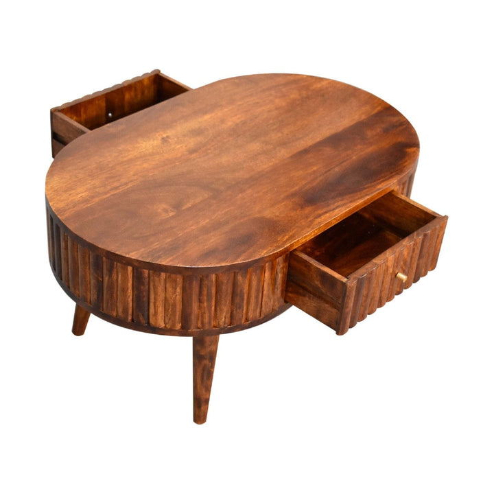 Stripe Chestnut Coffee Table - Solid Mango Wood Center Table for Living Room - product view 8 showing handcrafted solid...