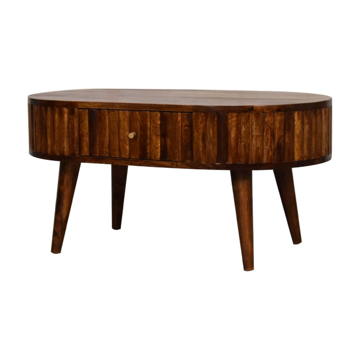 Stripe Chestnut Coffee Table - Solid Mango Wood Center Table for Living Room - product view 3 showing handcrafted solid...
