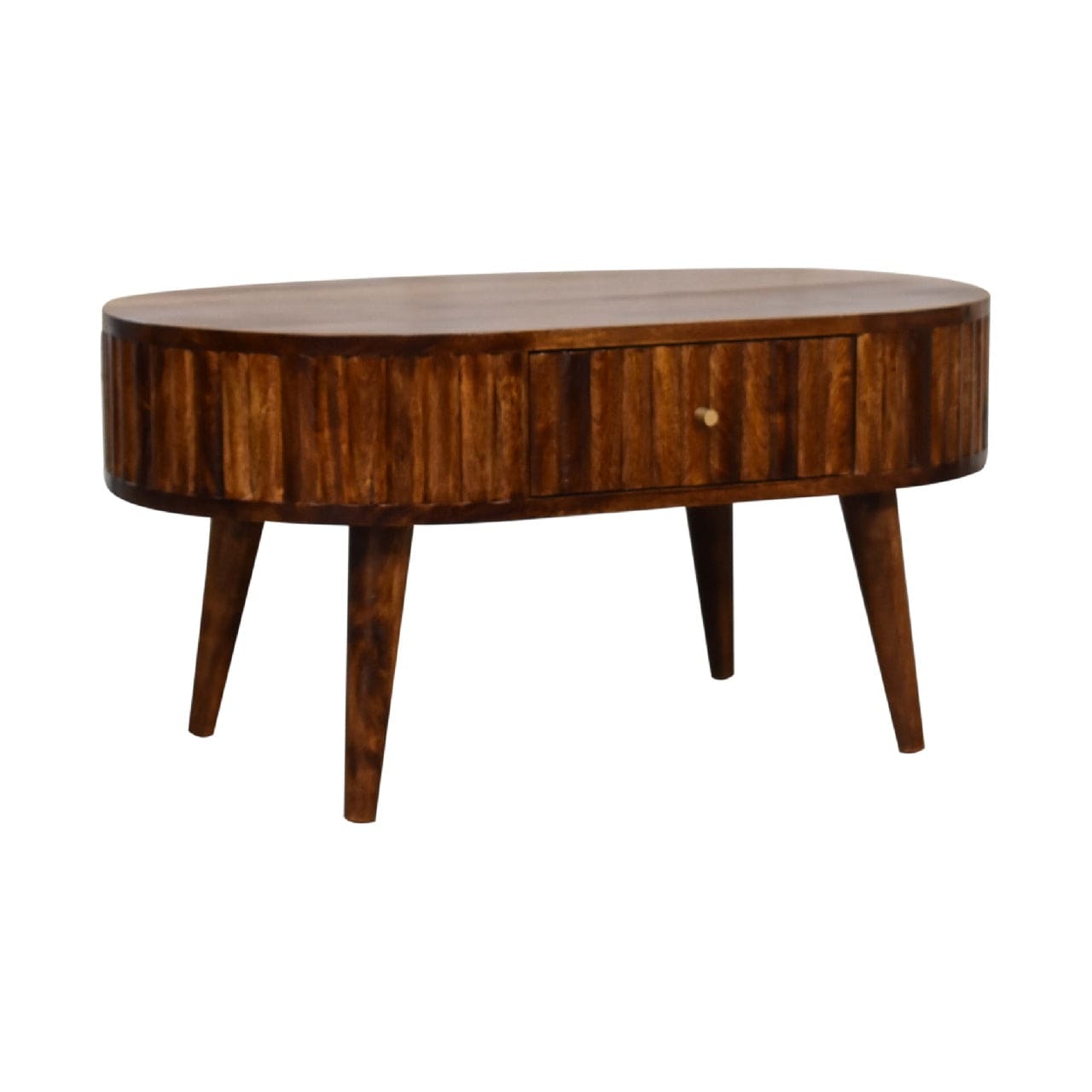 Stripe Chestnut Coffee Table - Solid Mango Wood Center Table for Living Room - product view 2 showing handcrafted solid...