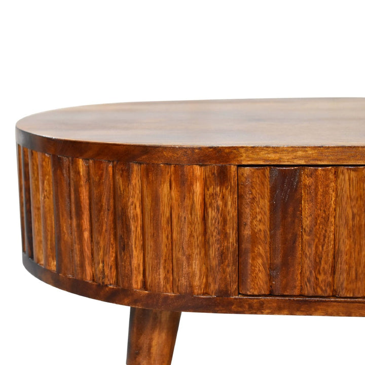 Stripe Chestnut Coffee Table - Solid Mango Wood Center Table for Living Room - product view 4 showing handcrafted solid...
