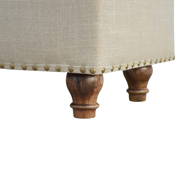 Studded Linen Lid-up Bench - Solid Mango Wood Seating Furniture for Entryway - product view 5 showing handcrafted solid...