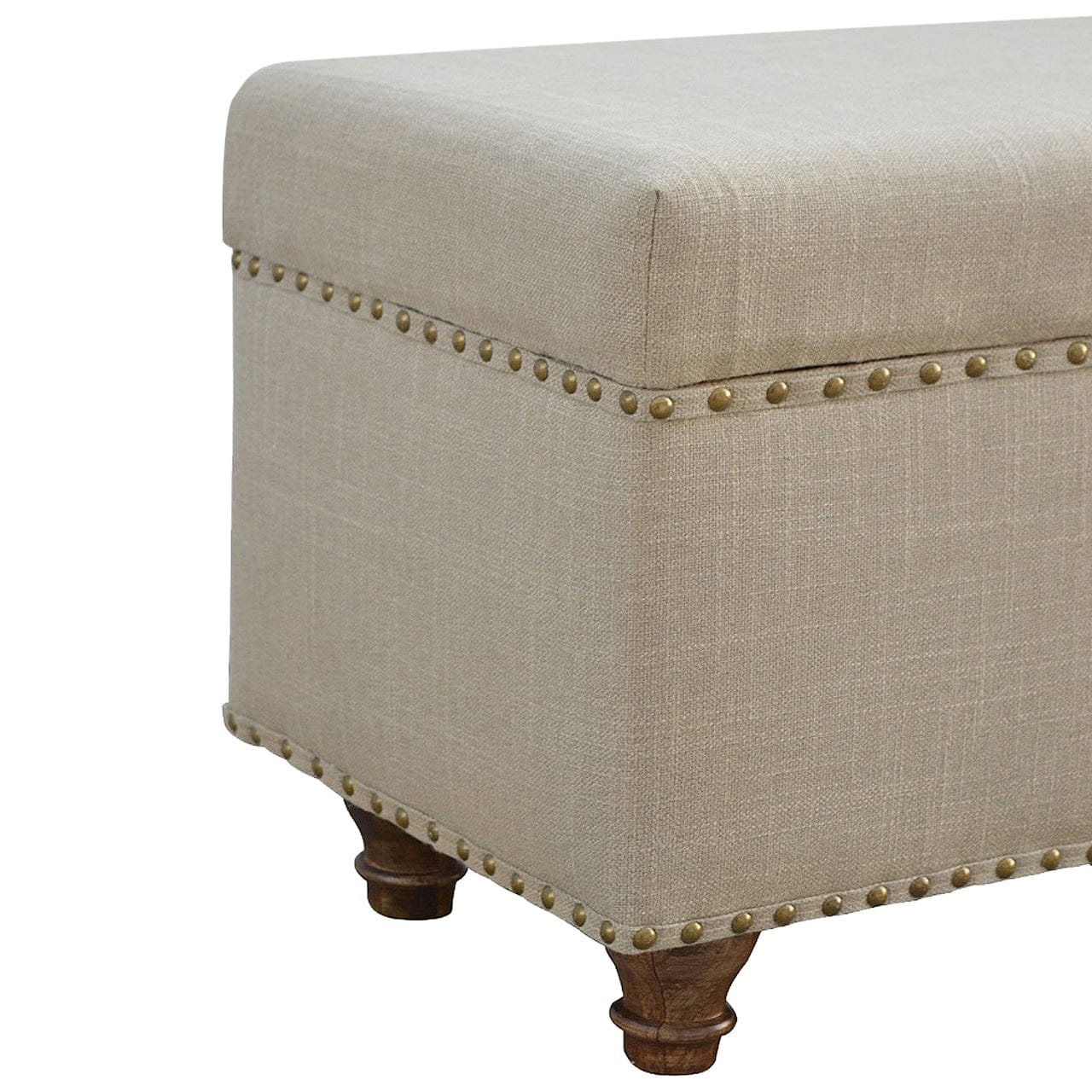Studded Linen Lid-up Bench - Solid Mango Wood Seating Furniture for Entryway - product view 6 showing handcrafted solid...