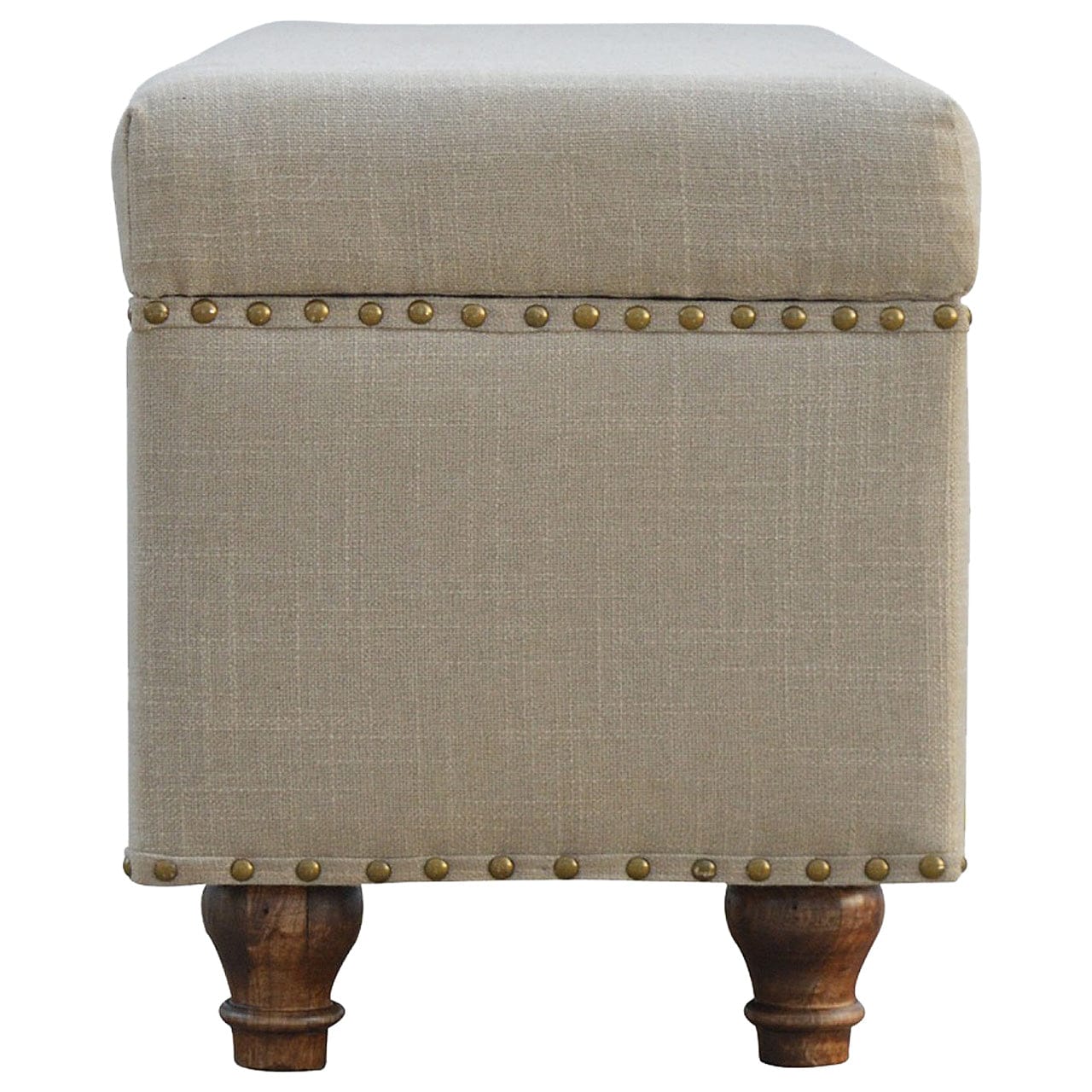 Studded Linen Lid-up Bench - Solid Mango Wood Seating Furniture for Entryway - product view 7 showing handcrafted solid...