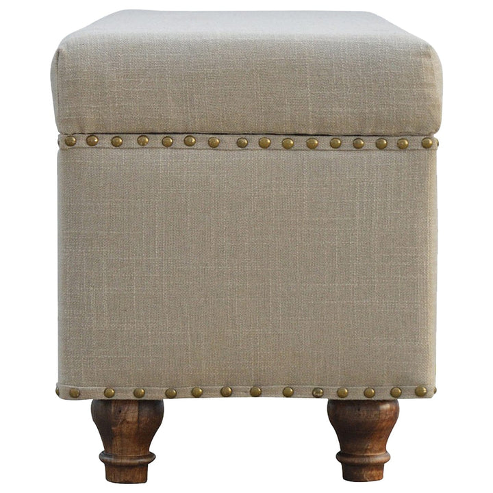 Studded Linen Lid-up Bench - Solid Mango Wood Seating Furniture for Entryway - product view 7 showing handcrafted solid...