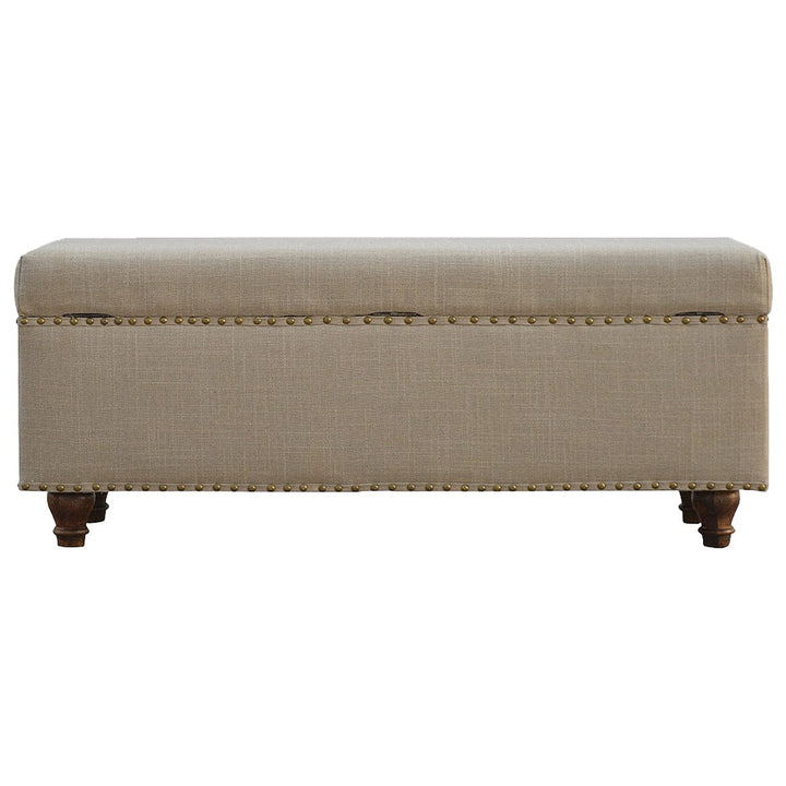 Studded Linen Lid-up Bench - Solid Mango Wood Seating Furniture for Entryway - product view 8 showing handcrafted solid...