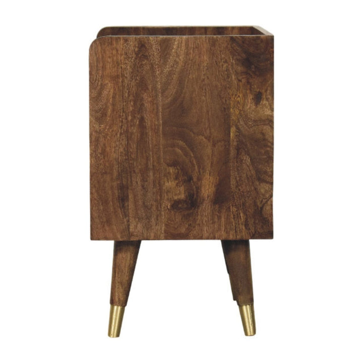 Sunburst Brass Inlay Bedside Table in Classic Grey - Solid Mango Wood Nightstand - product view 8 showing handcrafted...