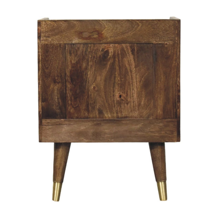 Sunburst Brass Inlay Bedside Table in Classic Grey - Solid Mango Wood Nightstand - product view 9 showing handcrafted...