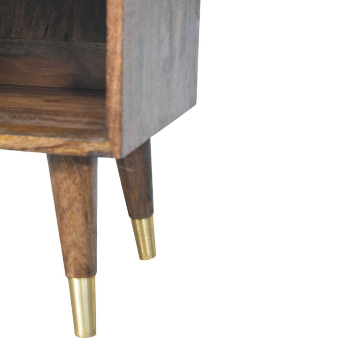 Sunburst Brass Inlay Bedside Table in Classic Grey - Solid Mango Wood Nightstand - product view 7 showing handcrafted...