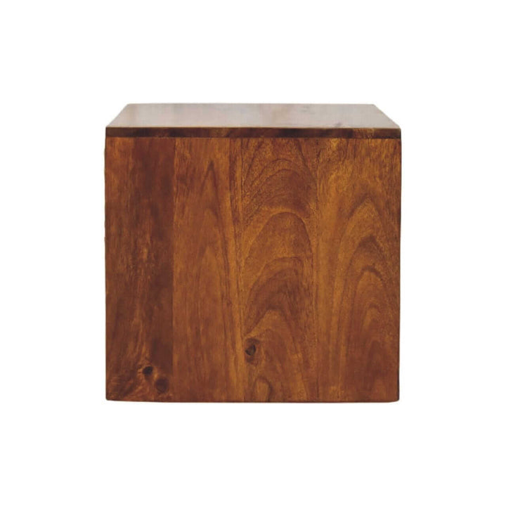 Sunburst Chestnut Wall-Mounted Bedside Table - Solid Mango Wood Floating Nightstand with Drawer - product view 8 showing...