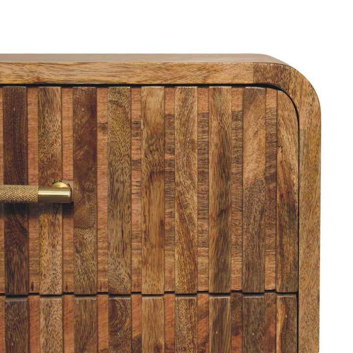 T-bar Ridged Nightstand - Solid Mango Wood Bedside Table for Bedroom - product view 5 showing handcrafted solid mango...