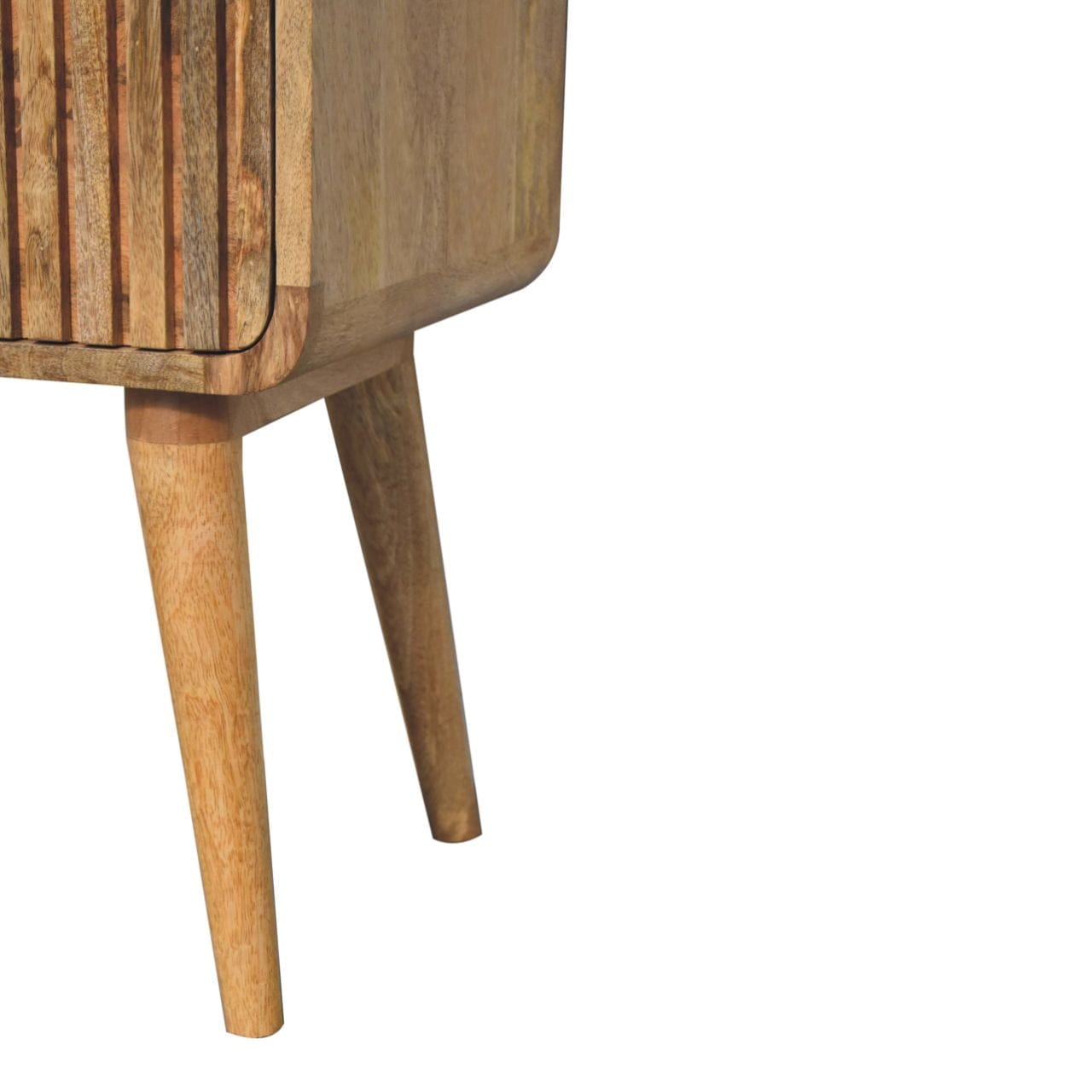 T-bar Ridged Nightstand - Solid Mango Wood Bedside Table for Bedroom - product view 8 showing handcrafted solid mango...
