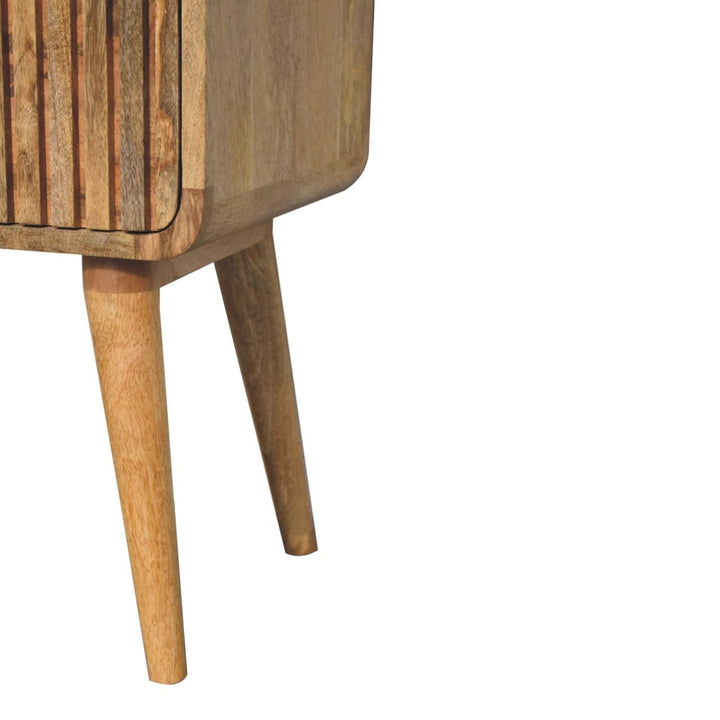 T-bar Ridged Nightstand - Solid Mango Wood Bedside Table for Bedroom - product view 8 showing handcrafted solid mango...