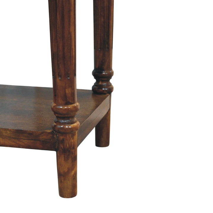 Chestnut Tall Turned Leg Side Table in Solid Mango Wood - product view 6 showing handcrafted solid mango wood dresser