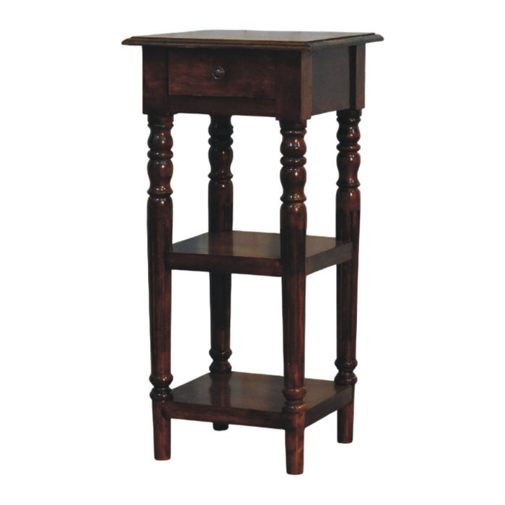 Chestnut Tall Turned Leg Side Table in Solid Mango Wood - main view showing handcrafted solid mango wood dresser