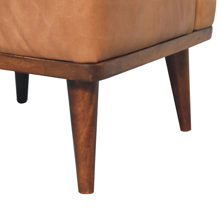 Tan Buffalo Backrest Footstool - Solid Mango Wood Accent Stool for Living Room - product view 6 showing handcrafted solid...