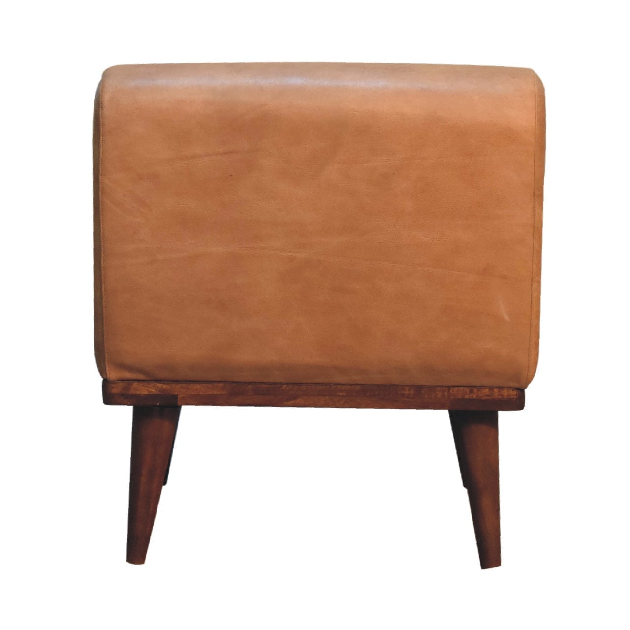 Tan Buffalo Backrest Footstool - Solid Mango Wood Accent Stool for Living Room - product view 9 showing handcrafted solid...