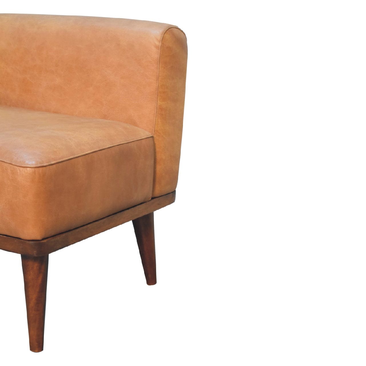 Tan Buffalo Backrest Footstool - Solid Mango Wood Accent Stool for Living Room - product view 7 showing handcrafted solid...