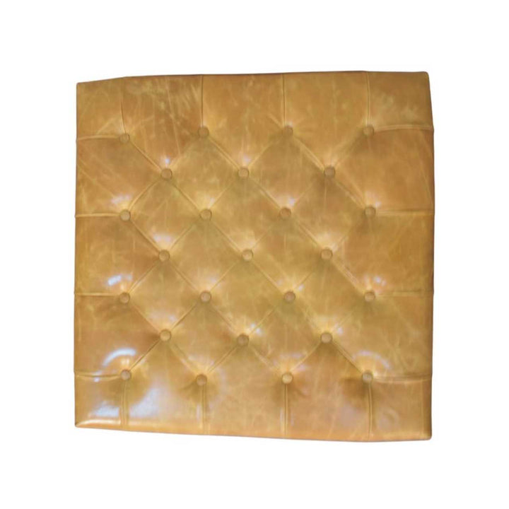 Tan Leather Upholstered Coffee Table in Solid Mango Wood - product view 7 showing handcrafted solid mango wood coffee table