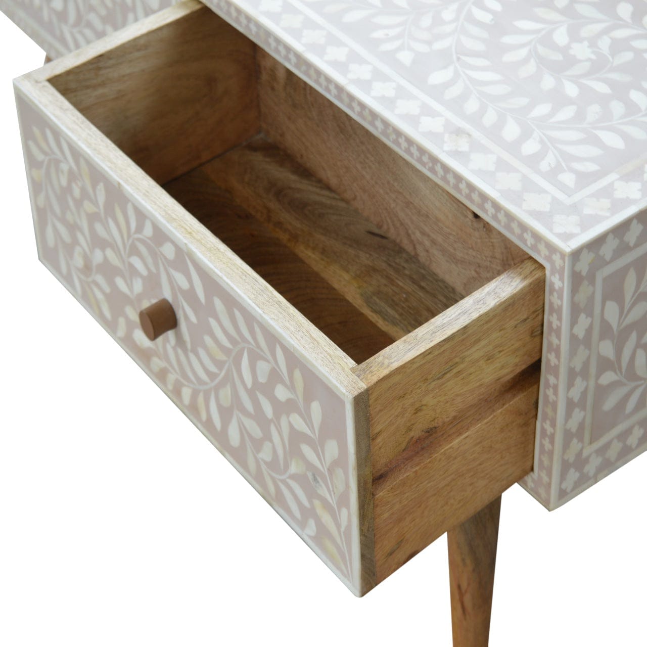 Taupe Floral Bone Coffee Table - Solid Mango Wood Center Table for Living Room - product view 6 showing handcrafted solid...