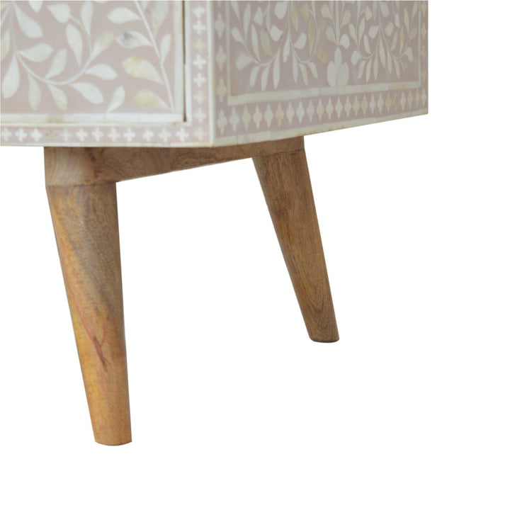 Taupe Floral Bone Coffee Table - Solid Mango Wood Center Table for Living Room - product view 5 showing handcrafted solid...