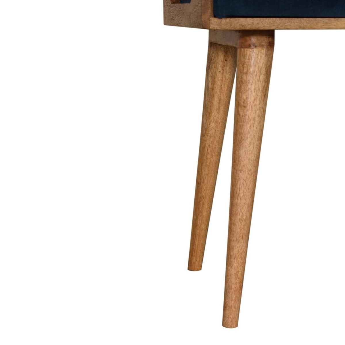 Teal Velvet Tray Style Footstool - Solid Mango Wood Accent Stool for Living Room - product view 5 showing handcrafted...