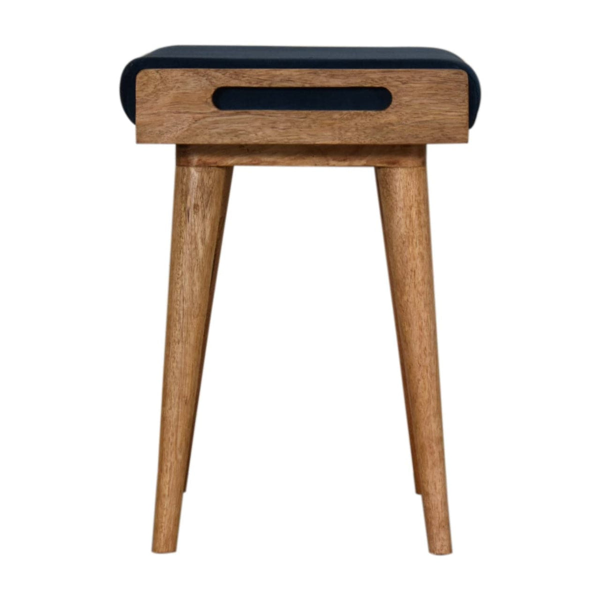 Teal Velvet Tray Style Footstool - Solid Mango Wood Accent Stool for Living Room - product view 6 showing handcrafted...