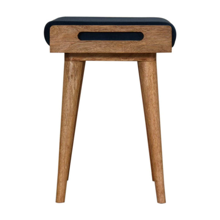 Teal Velvet Tray Style Footstool - Solid Mango Wood Accent Stool for Living Room - product view 6 showing handcrafted...